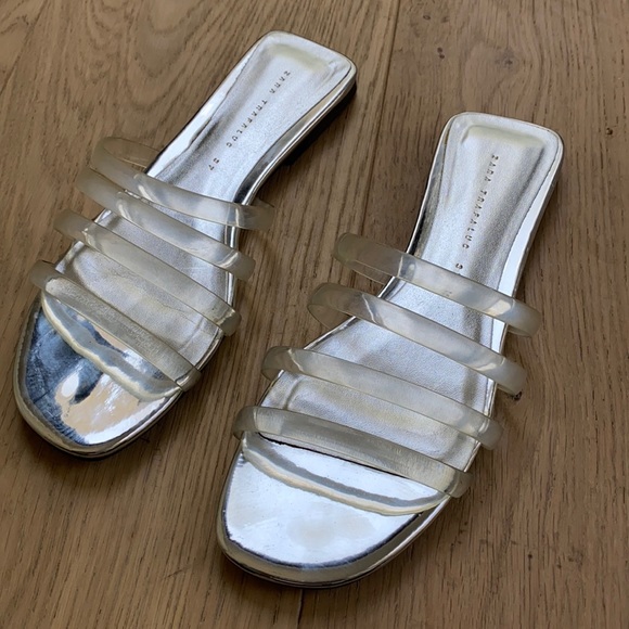 Zara women’s clear strap metallic sandal